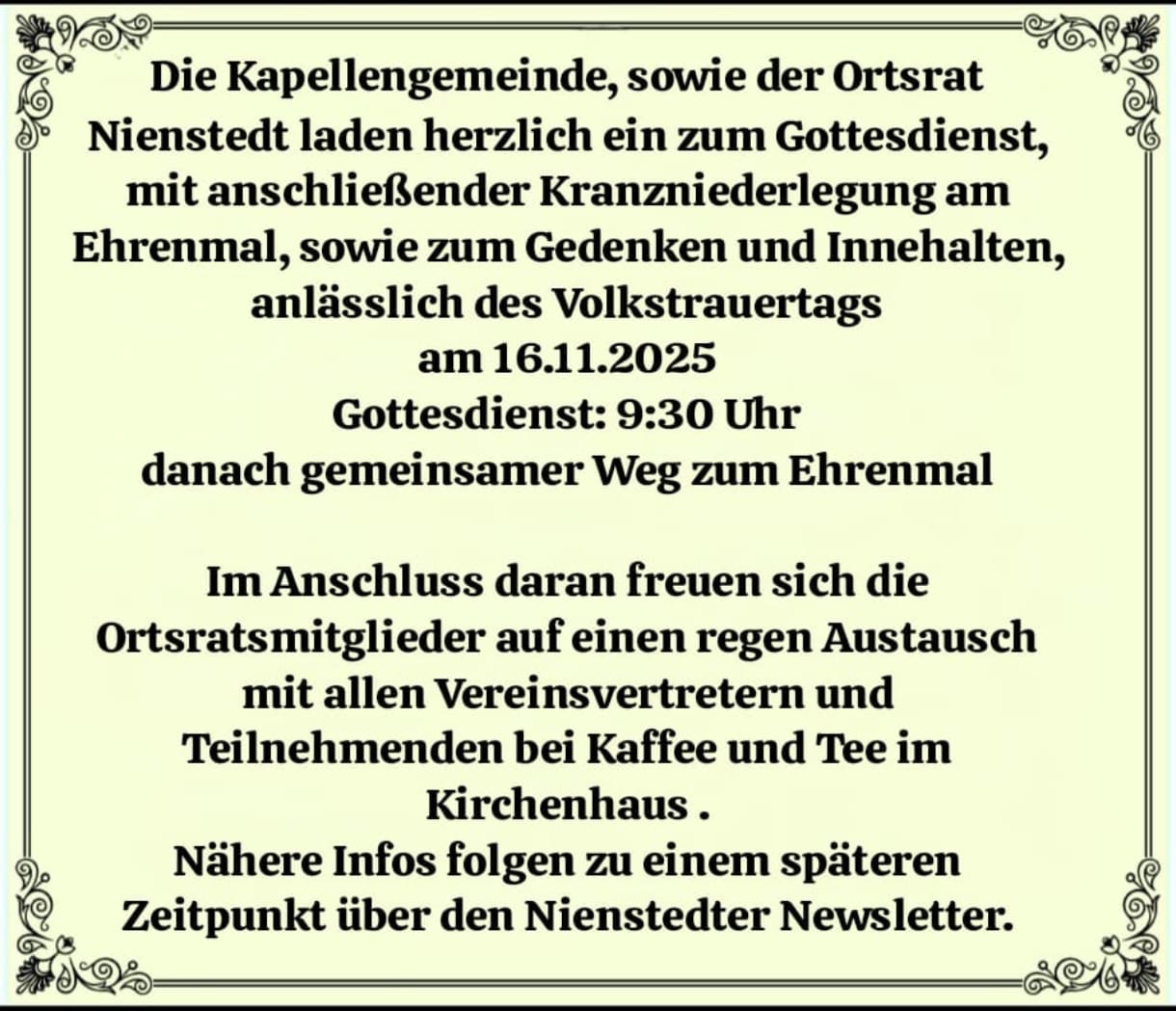 Gottesdienst zum Volkstrauertag u. Kranzniederlegung