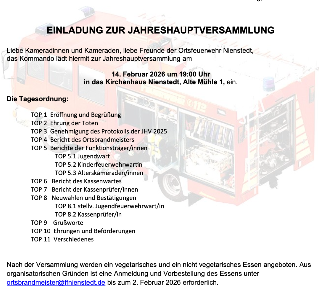Jahreshauptversammlung Feuerwehr Nienstedt